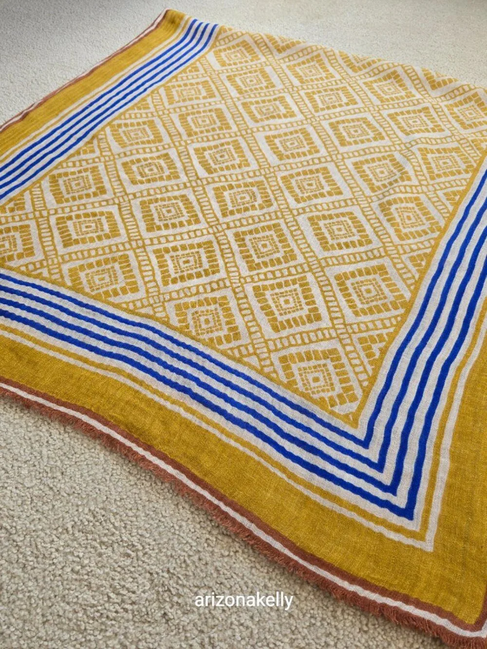 NWT Lovat & Green Linen Oversized Scarf Bilbao Spain Mustard Yellow Gold